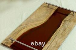Luxury Brown Epoxy Resin Two Side Wooden Serving Tray, Silicone tray, tea tray