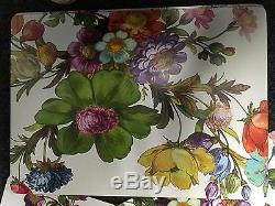 MACKENZIE CHILDS Set of 12 Bright Floral Placemats and Wood Frame Serving Tray