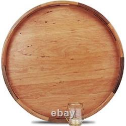 MAGIGO 24 Inches Large Round Cherry Wood Ottoman Tray with Handles Serve Tea