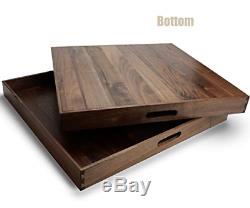 MAGIGO 24 x 24 Inches Extra Large Square Black Walnut Wood Ottoman Tray with or