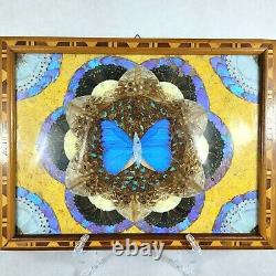 MCM Butterfly Wing Art Tray or Wall Decor Wood Inlay 20 x 13