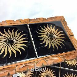 MCM Dal Tile Mexican Ceramic Wood Breakfast Tray Trivet Set Vtg Black Gold Decor