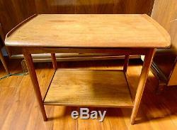 MID CENTURY Serving Cart Teak Danish Wood DYRLUND End Side Table Tray Vintage
