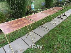 MID Century Modern Set 4 Tv Dinner Trays Folding Tables & Stand Faux Wood Grain