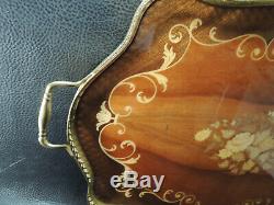MID Century-italy-laquer Wood Floral Inlay-tea-serving Tray
