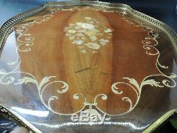 MID Century-italy-laquer Wood Floral Inlay-tea-serving Tray