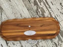 MacKenzie Childs Acacia Wood Serving Tray with Parchment Check Relish Dish