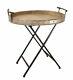 Metal Serving Tray With Stand Folding Snack Table Antique Design Rustic Look New