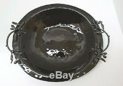 Michael ARAM Brown Dimpled Glass OLIVE BRANCH PLATTER Tray Bowl Dish 18