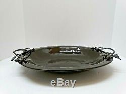 Michael ARAM Brown Dimpled Glass OLIVE BRANCH PLATTER Tray Bowl Dish 18