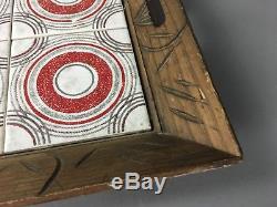 Mid Century 1950s Art Tile Carved Wood Tiki Serving Tray Decor