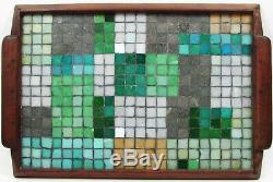 Mid Century Handmade Wood Tray Modern Abstract Mosaic Serving Decor