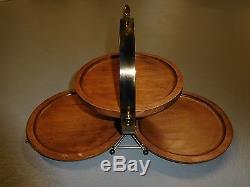Mid-Century Modern 3 Tier Wood/Faux Brass Foldable Table Top Serving Tray