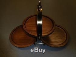 Mid-Century Modern 3 Tier Wood/Faux Brass Foldable Table Top Serving Tray