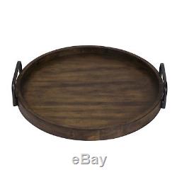 Mid Century Modern Round Wood Serving Tray Decorative Dark Classic