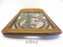 Mid-Century Modern Wood Reverse Painting Glass Santos Rio Tropical Serving Tray