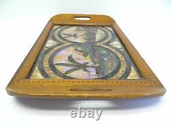 Mid-Century Modern Wood Reverse Painting Glass Santos Rio Tropical Serving Tray