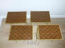 Mid Century Vintage Set Of 4 Standing TV Trays With Rolling Stand Faux Wood Look