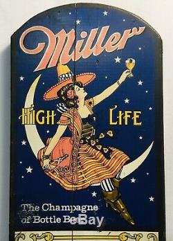 Miller High Life Girl On Moon Beer Serving Metal Tray&Sign Wood Thermometer RARE