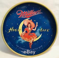 Miller High Life Girl On Moon Beer Serving Metal Tray&Sign Wood Thermometer RARE