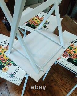 Mint Set of 4 Mid Century LaVada FOLDING Wood TV TRAY TABLE SET with Holder Floral