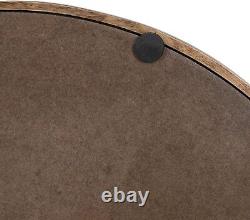 Modern Decorative Round Wood Tray 15.5 Diameter Rustic Brown with Black Handles