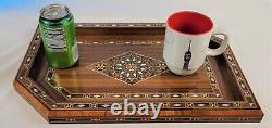 Modern wooden Tray, Handmade serving tray. Mosaic and pearl coffee tray