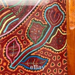 Mola Ceiba Wood Glass Top Serving Tray Panama Kuna Applique Fabric Textile Art