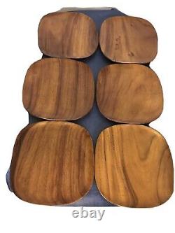Monkey Pod Wood Large Square Tray Plates Serving Platter Set/6 12 x 12