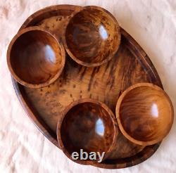 Moroccan Large Thuya burl Wood Oval Serving Tray with bowls, decorative serving