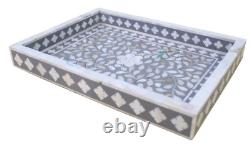 Mother Of Pearl Flower Design Serving Tray Gray