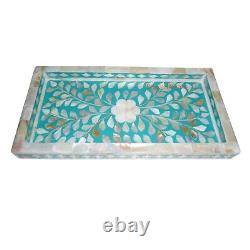 Mother Of Pearl InlayFloral Pattern Serving Tray Kitchen Platter Home Decorative
