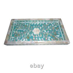 Mother Of Pearl InlayFloral Pattern Serving Tray Kitchen Platter Home Decorative
