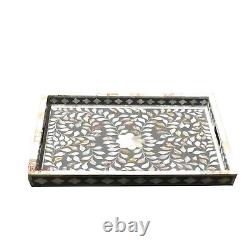 Mother Of Pearl Inlay Serving Tray With Handle MOP Inlay Decorative Tray