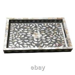Mother Of Pearl Inlay Serving Tray With Handle MOP Inlay Decorative Tray