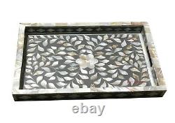Mother Of Pearl Inlay Tray Handmade Serving Tray Kitchen Tray Vintage MOP Inlay