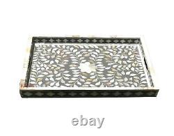 Mother Of Pearl Inlay Tray Handmade Serving Tray Kitchen Tray Vintage MOP Inlay
