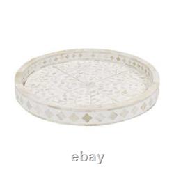 Mother of Pearl Boutique Floral Serving Tray MOP tray White Round Inlay Tray