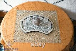 Mother of pearl inlay Moroccan serving tray with handles shell inlay tea tray