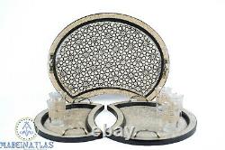 Mother of pearl inlay Moroccan serving tray with handles shell inlay tea tray