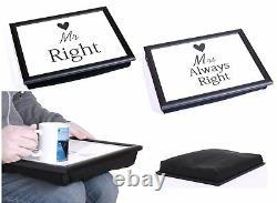 Mr Right & Mrs Always Right Bean Bag Padded Cushion Lap Tray Or Mugs Set Serving