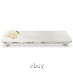 Mud Pie Home White Wash Beaded Wood Footed Serving Tray Platter, Set of 2
