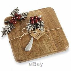 Mudpie Christmas Holly Leaf Berry Cheese Serving Cutting Board with Spreader Knife