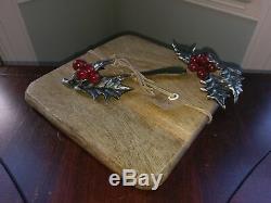 Mudpie Christmas Holly Leaf Berry Cheese Serving Cutting Board with Spreader Knife