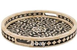 Multiple Colors Serving Tray Round Bone Inlay Modern Antique Handmade Tray Gift