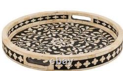 Multiple Colors Serving Tray Round Bone Inlay Modern Antique Handmade Tray Gift
