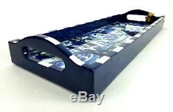 NEW ANNIE MODICA Bar Tray Imari Blue White Art Collectible Wood Decoupage NWT