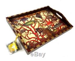 NEW Annie Modica Fish Large Serv. Tray Wood 21X15 Decoupage Maroon Red and Gold