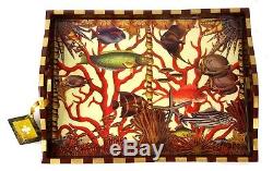 NEW Annie Modica Fish Large Serv. Tray Wood 21X15 Decoupage Maroon Red and Gold