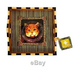 NEW Annie Modica Royal Cat Square Serving Tray Wood 12X12 Decoupage Black Gold